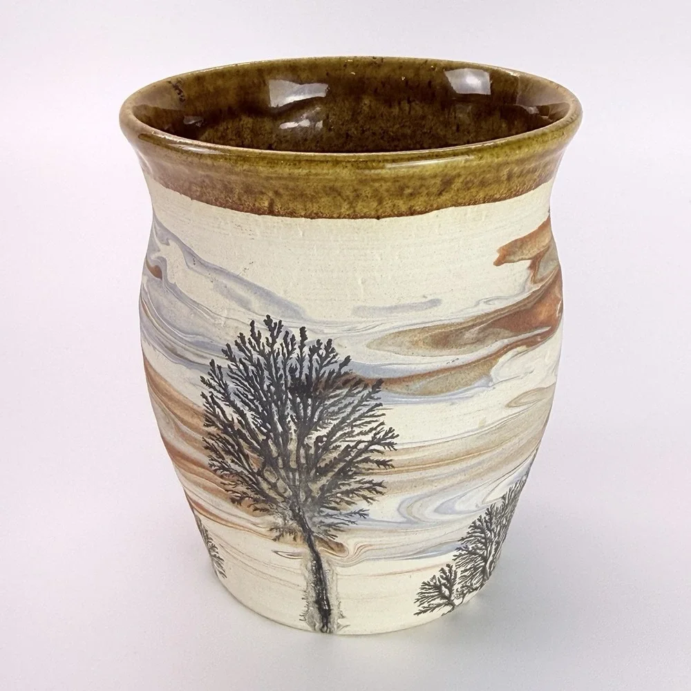 Sevierville Pottery Cup Bud Vase Pen Cup Tree Design
